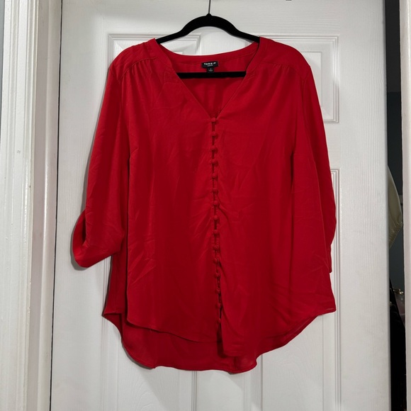 torrid Tops - Torrid Harper Red Button Front Blouse Size 1X 3/4 Sleeve High Low Top